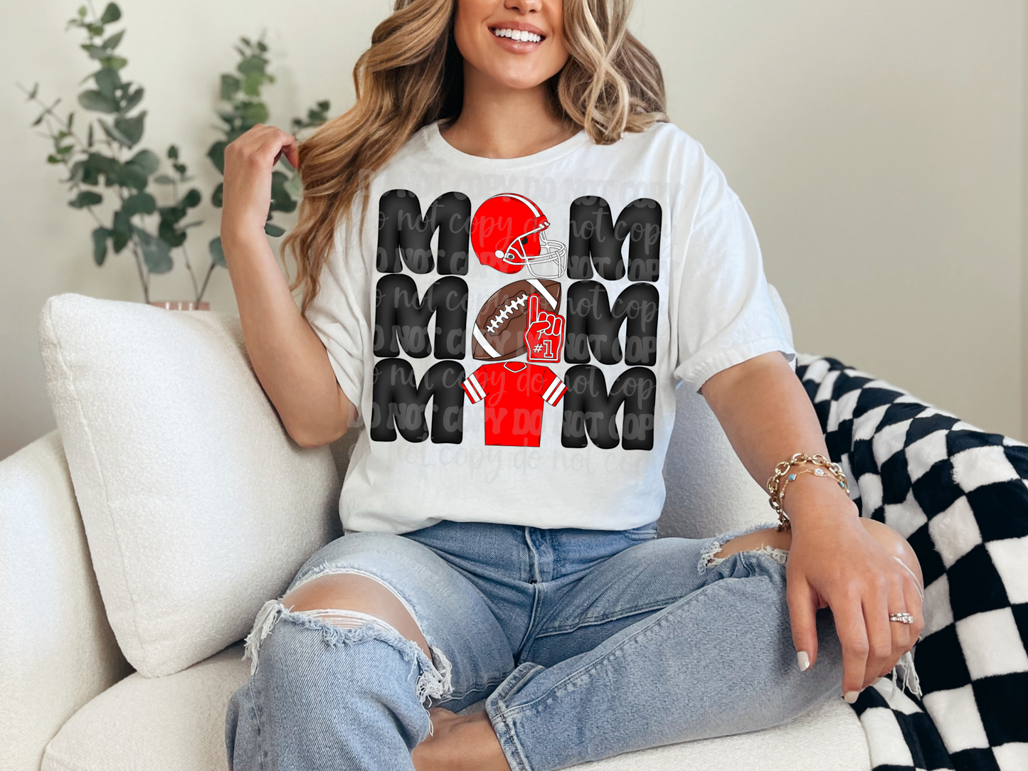 Stacked Football Mom Red