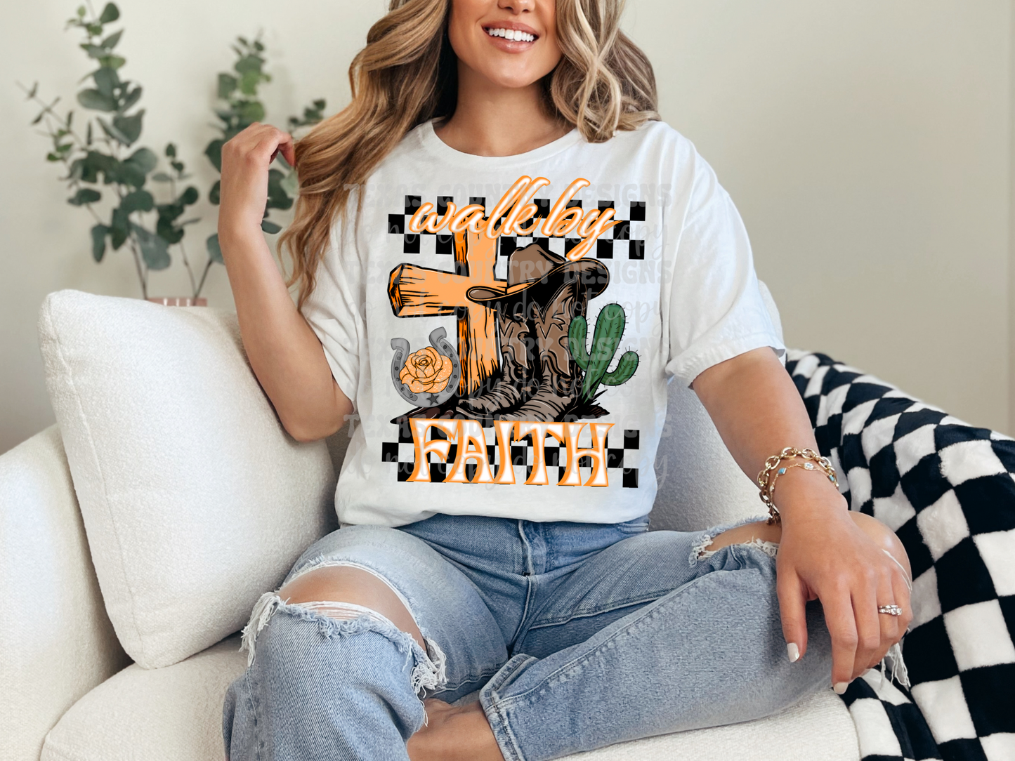 Walk By Faith Orange Checkered