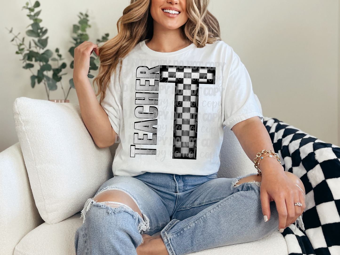 Teacher Gray Checkered