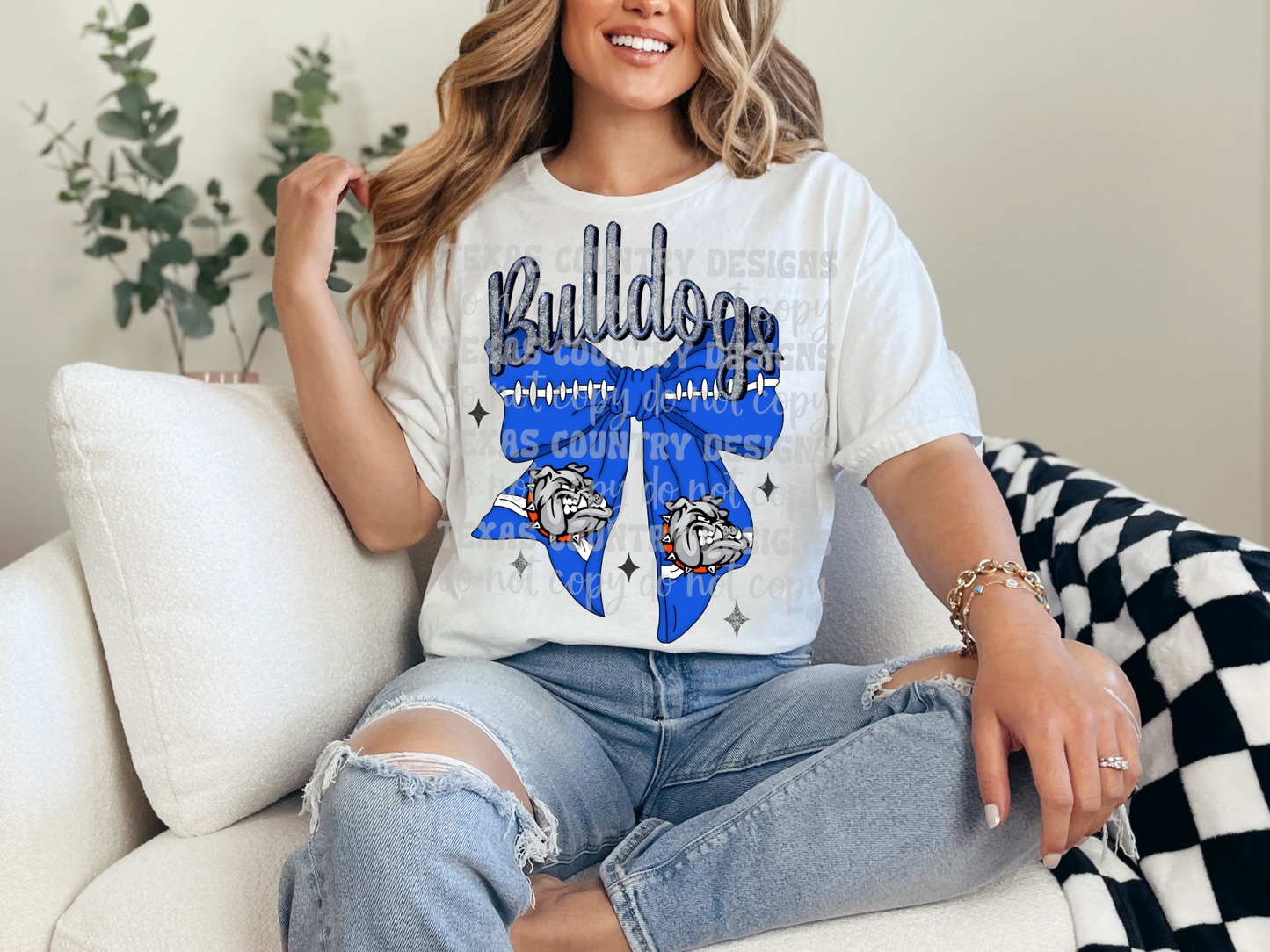Burbank Bulldogs Blue Football Ribbon Bow