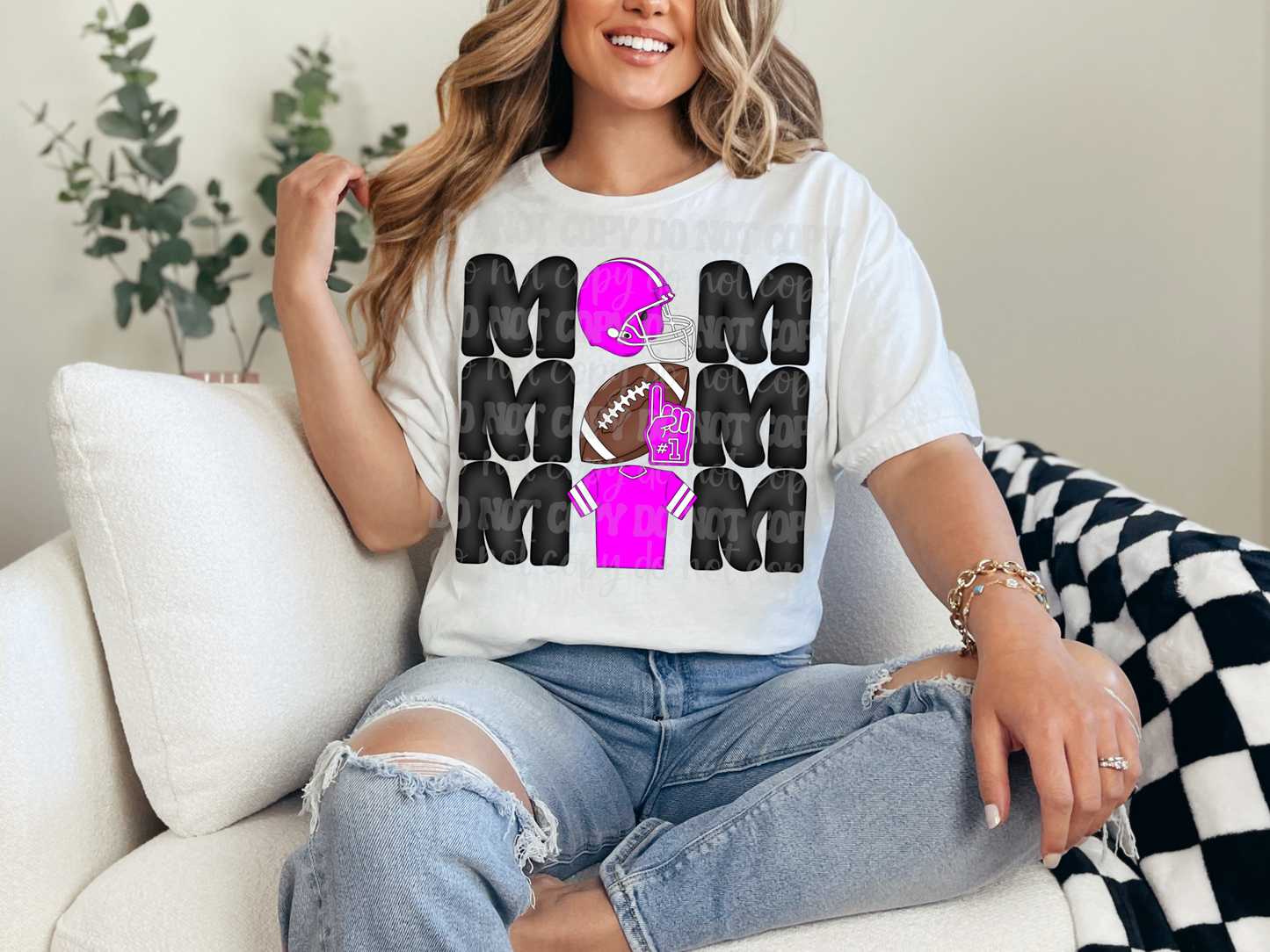 Stacked Football Mom Pink