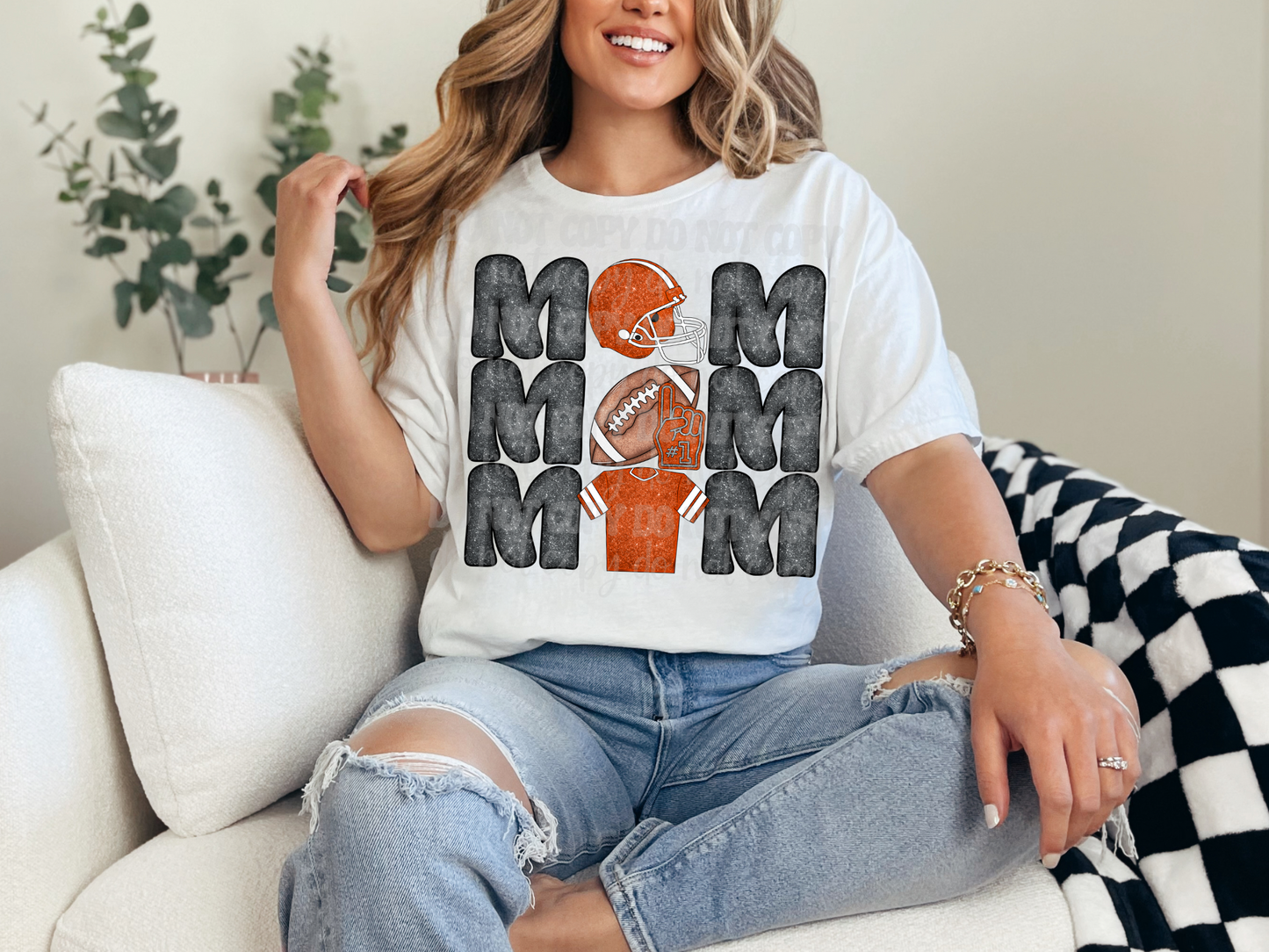 Stacked Football Mom Orange Glitter