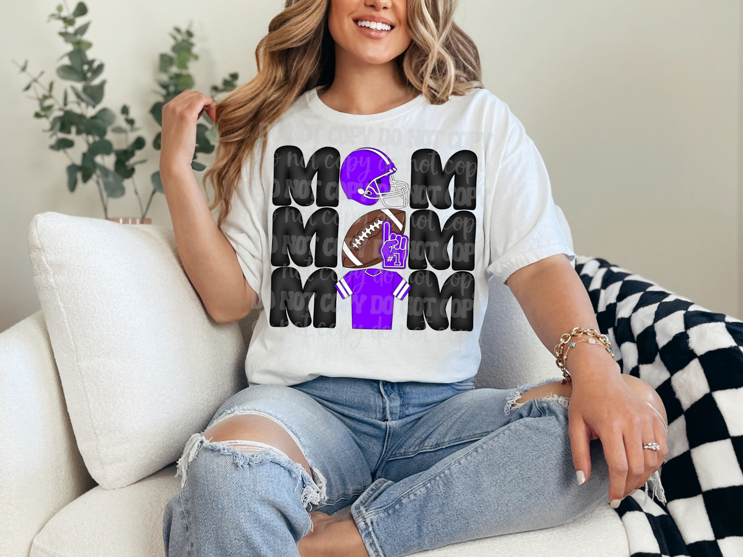 Stacked Football Mom Purple