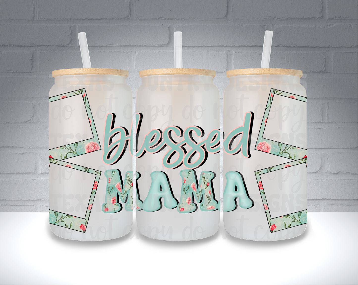 Blessed Mama Polaroid Teal 16OZ