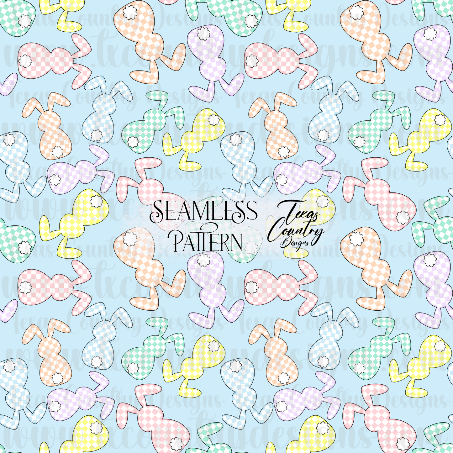 Pastel Checkered Bunny Seamless Blue