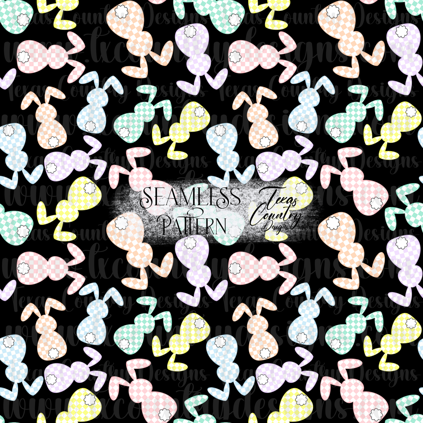 Pastel Checkered Bunny Seamless Black