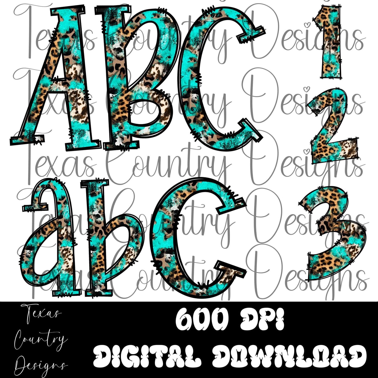 Turquoise Leopard Cow Print Alpha