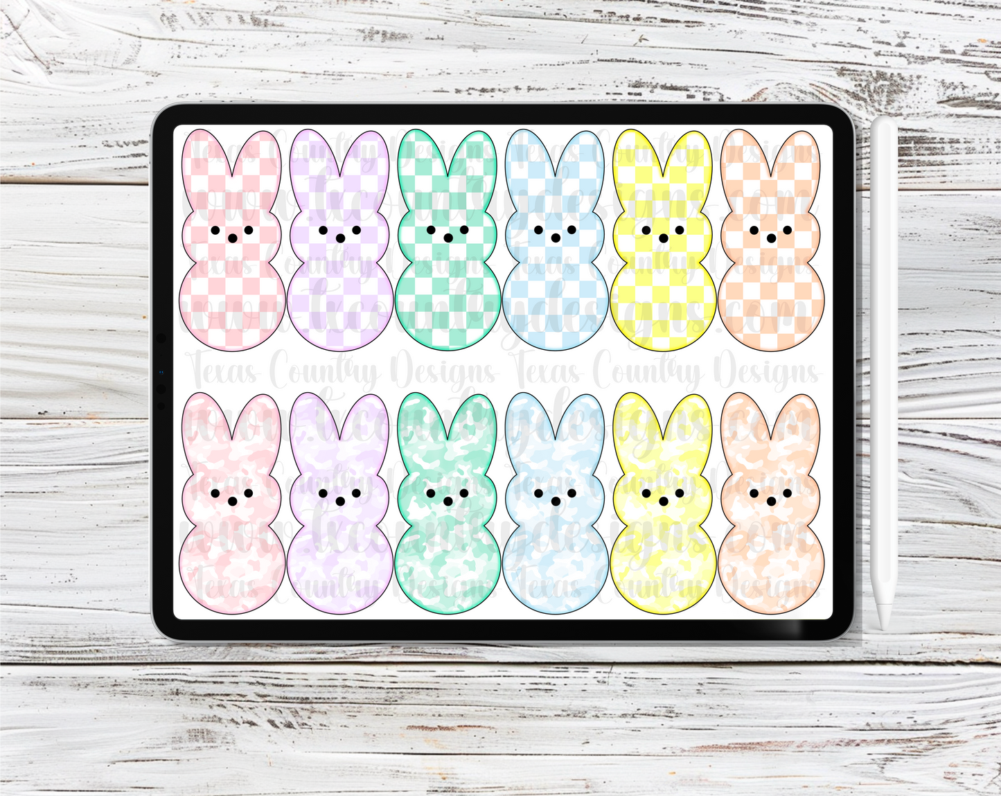 Easter Bunny Peeps Checkered & Camo Clipart Set