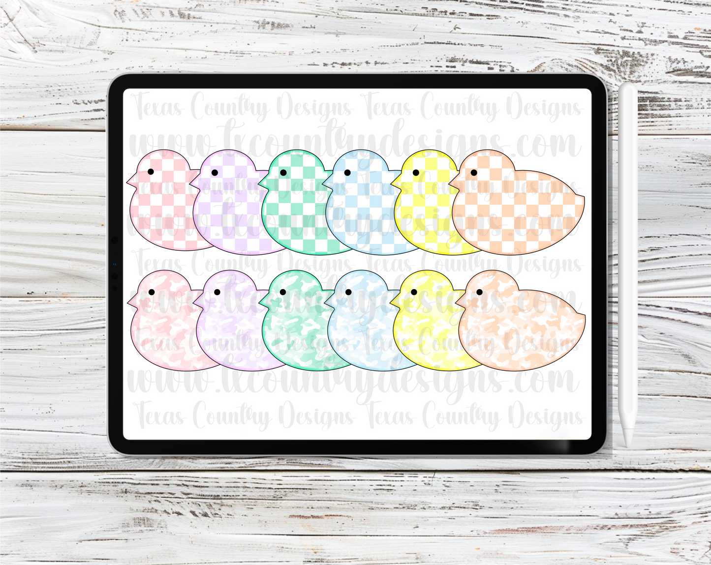 Easter Chick Peeps Checkered & Camo Clipart Set