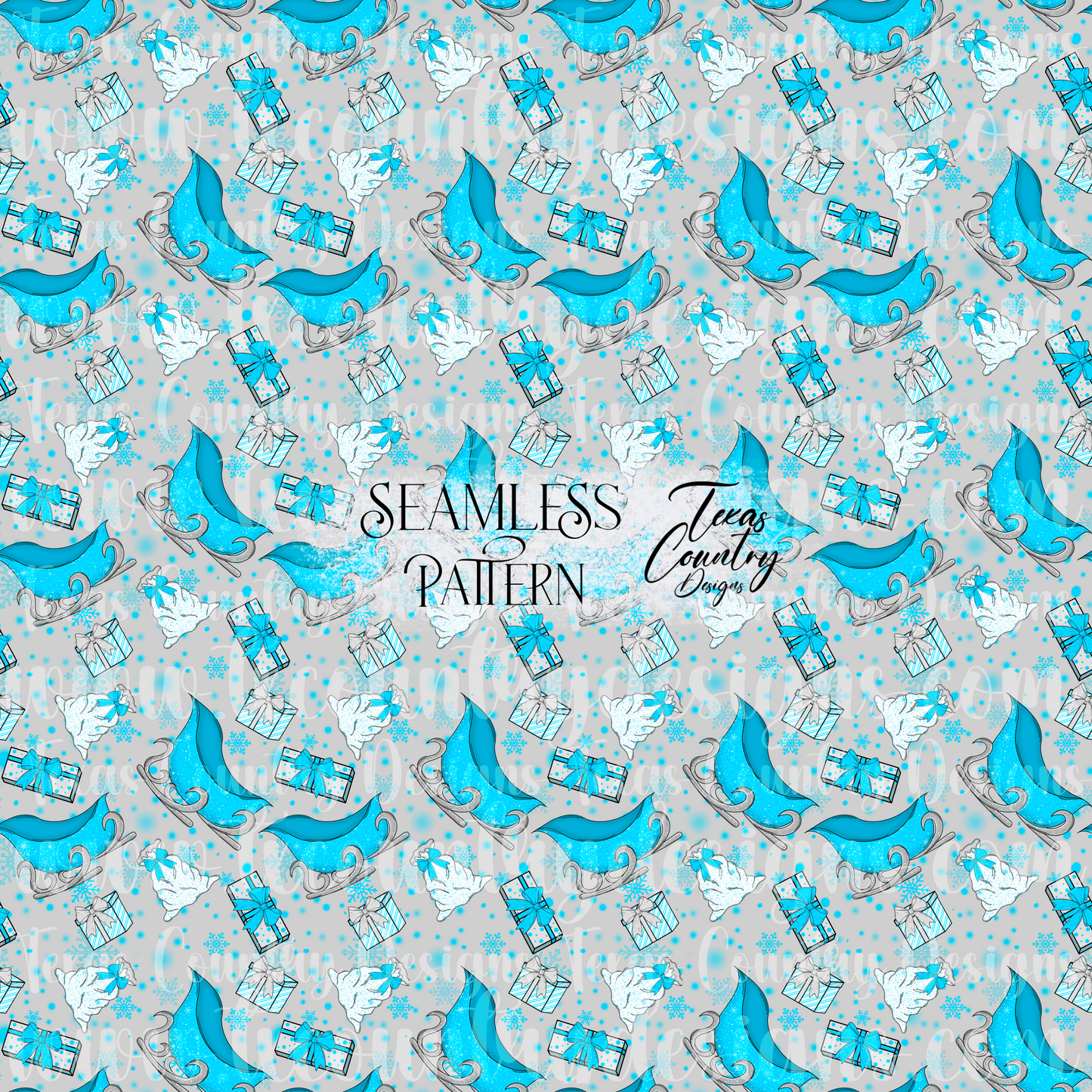 Teal & Silver Christmas Sleigh Seamless