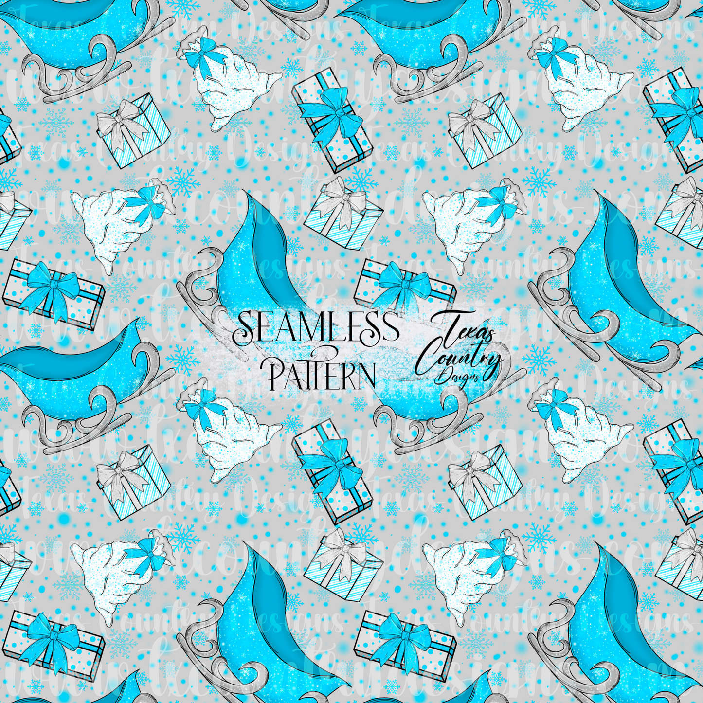 Teal & Silver Christmas Sleigh Seamless