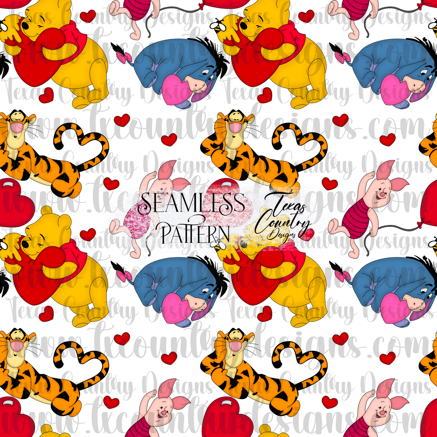 Pooh Valentines Seamless