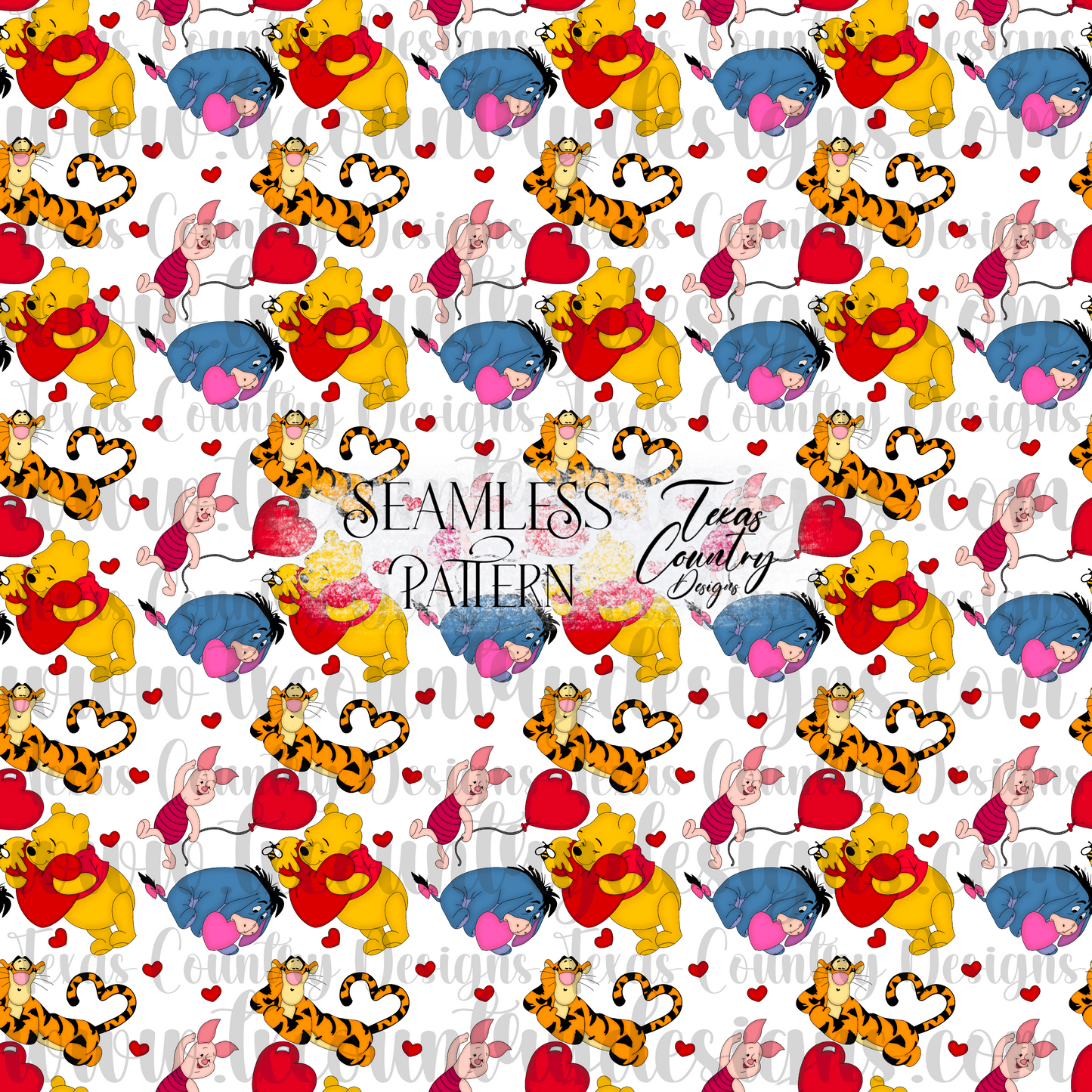 Pooh Valentines Seamless