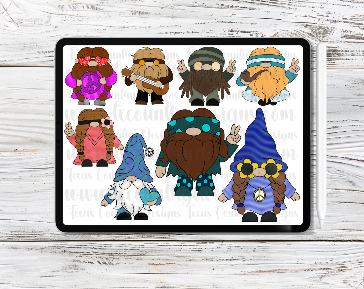 Hippie Gnomes Clipart Set