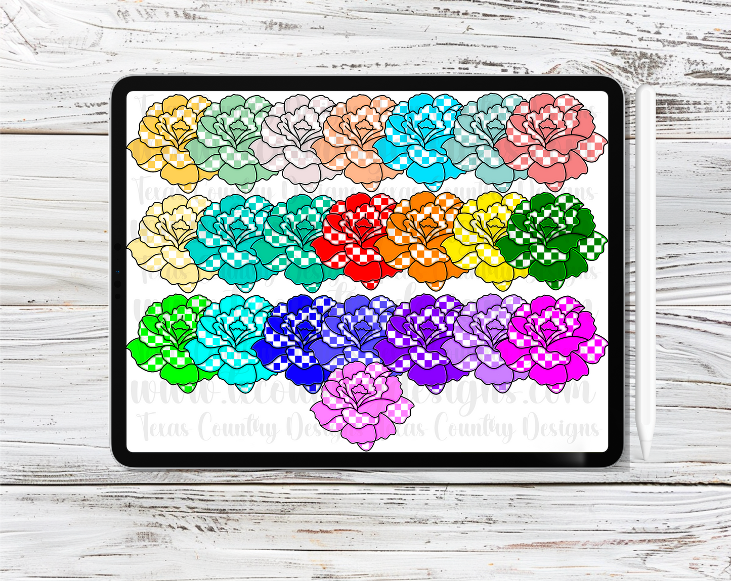 Partial Checkered Carnations Clipart Set