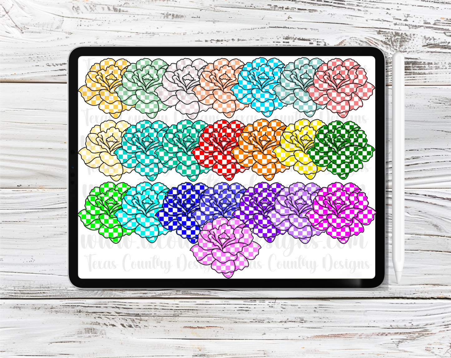Checkered Carnations Clipart Set