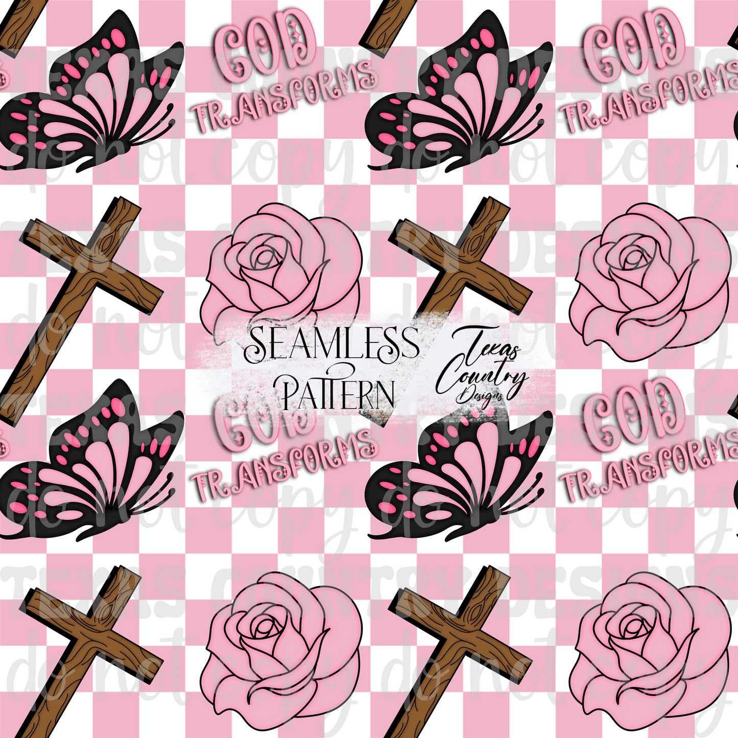 God's Unfailing Love Transforms Us Pink Checkered Seamless