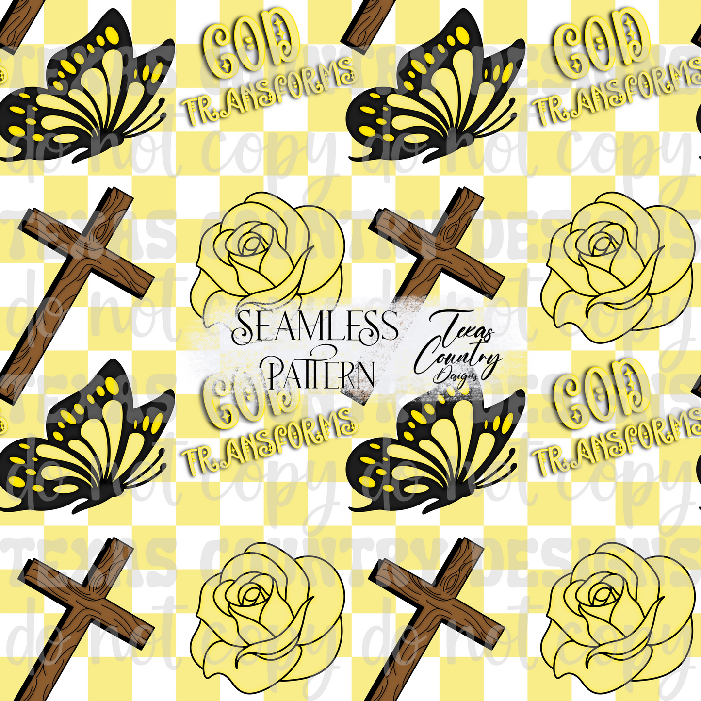 God's Unfailing Love Transforms Us Yellow Checkered Seamless
