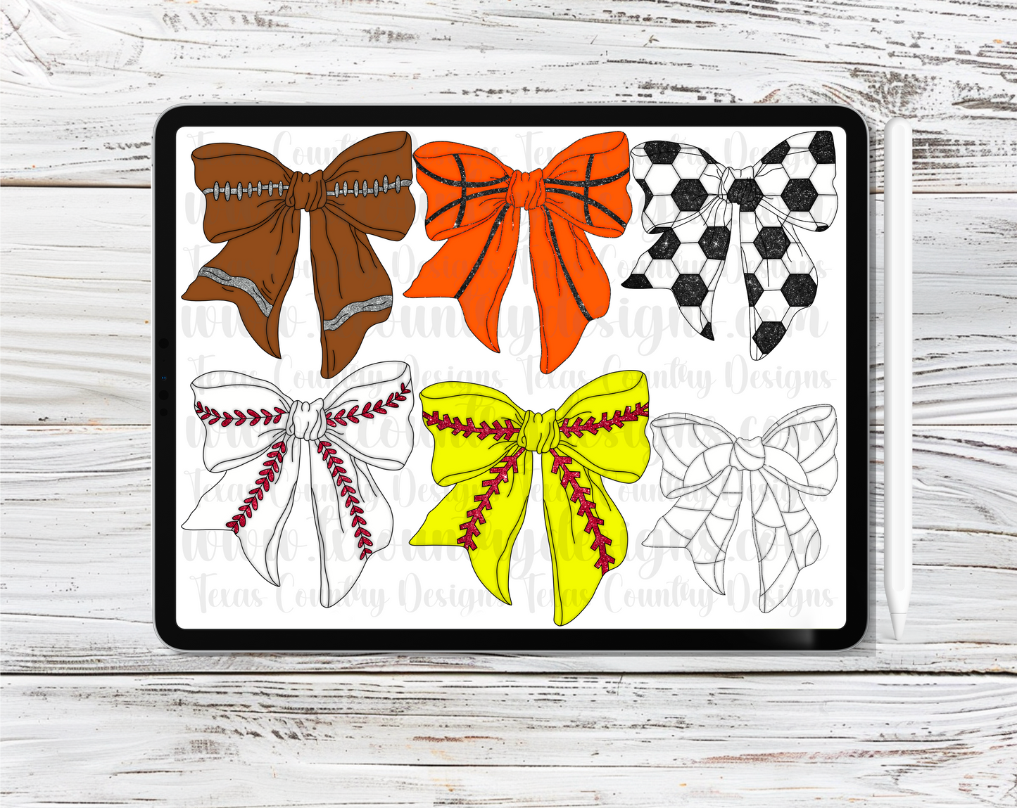 Sports Ribbon Bows Partial Glitter Clipart Set