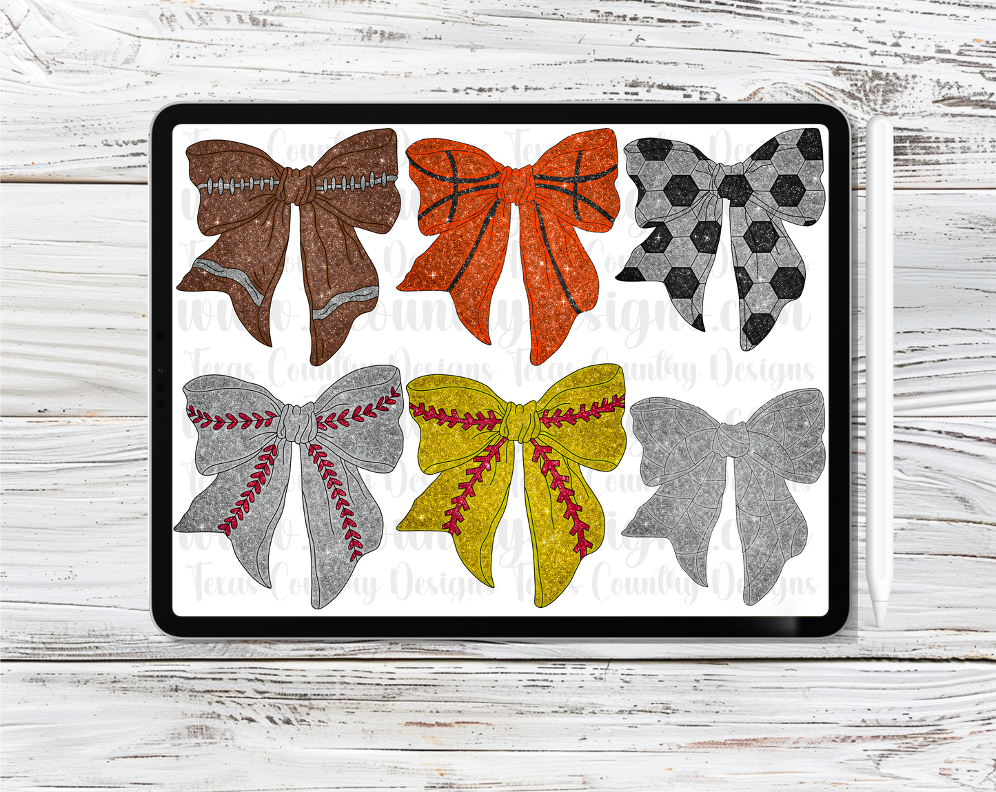 Sports Ribbon Bows Full Glitter Clipart Set