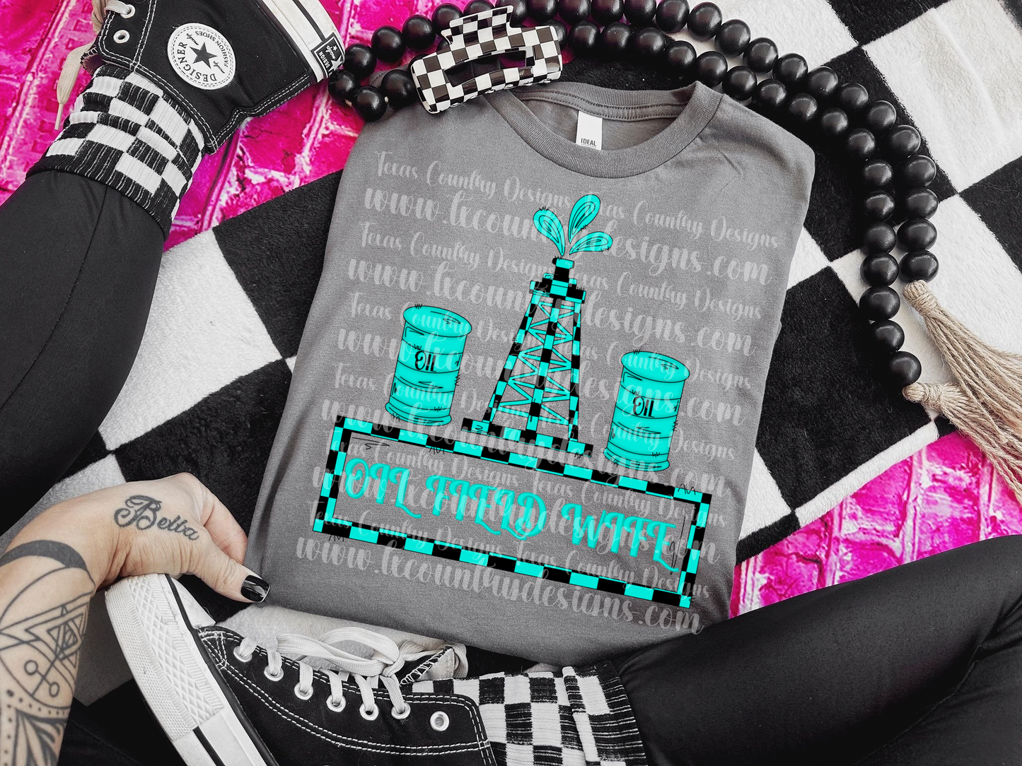 Oilfield Wife - Turquoise Checkered