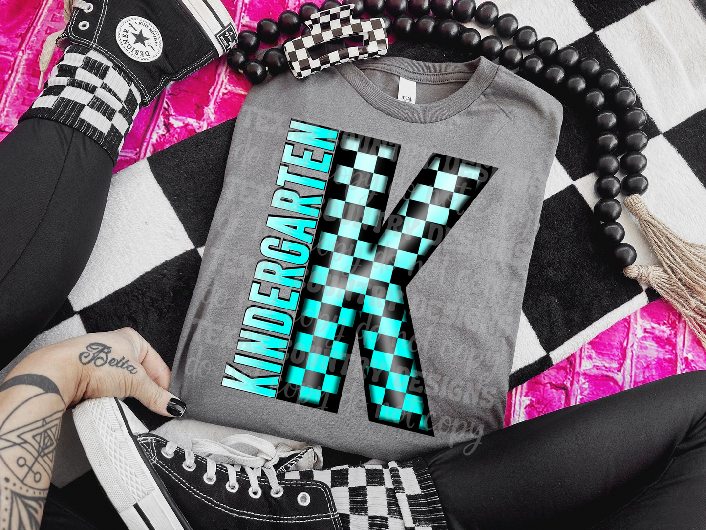 School Grades Turquoise Checkered