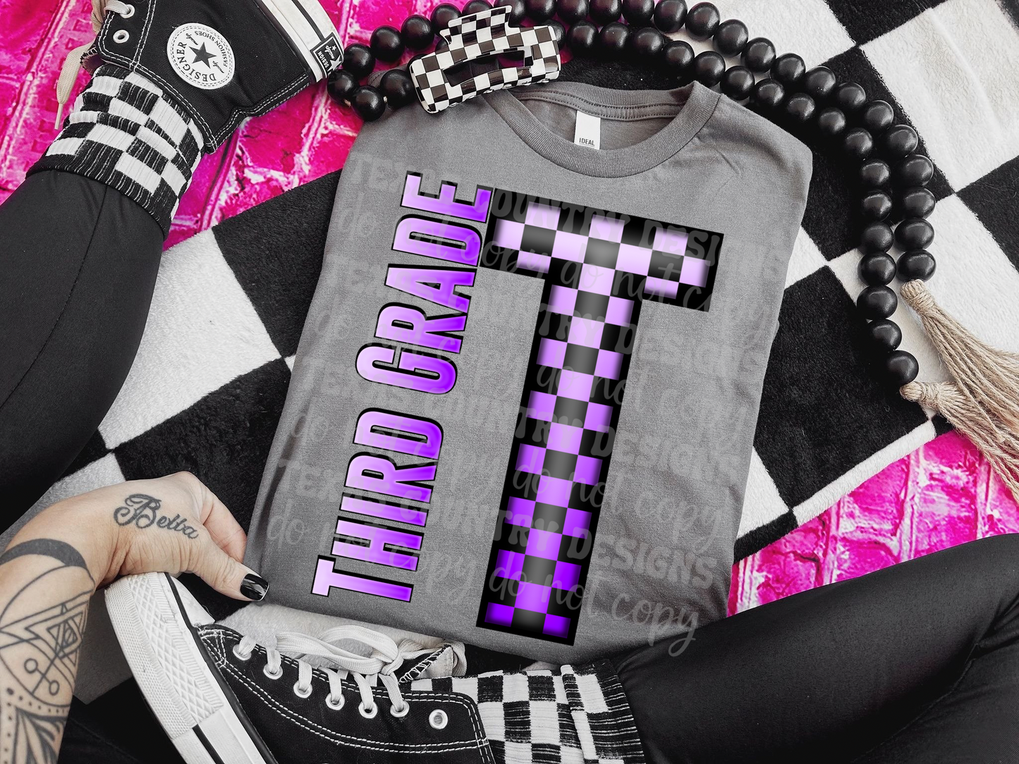 School Grades Purple Checkered