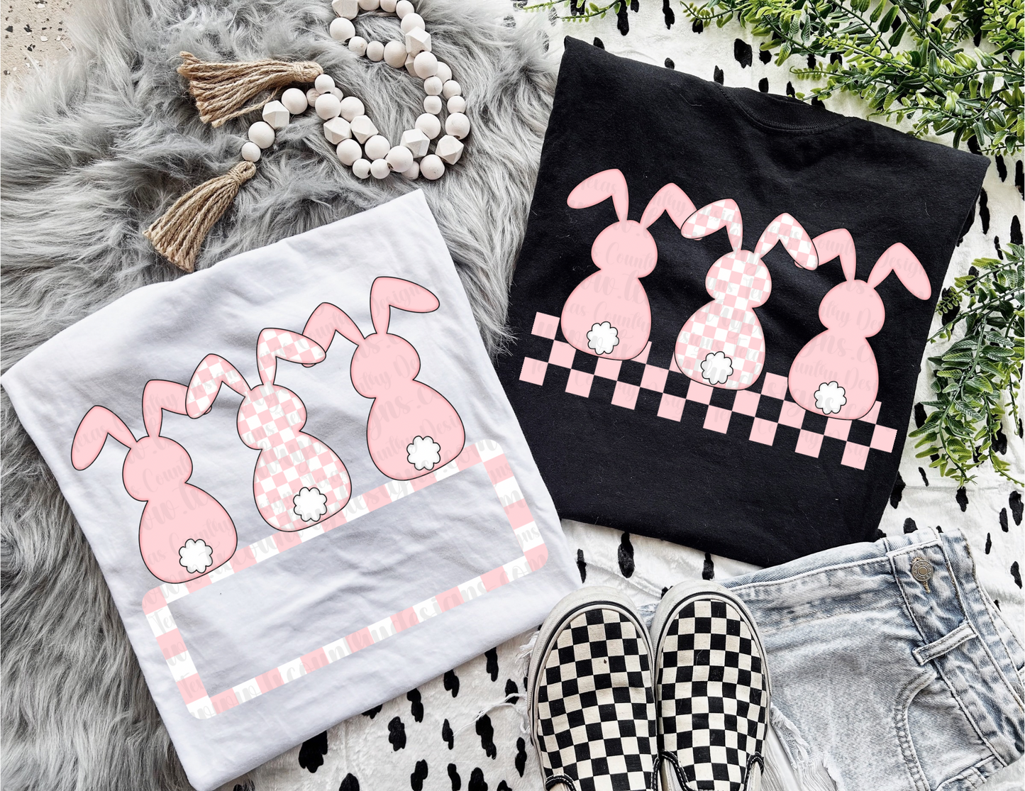 Pastel Pink Checkered Bunny Combo