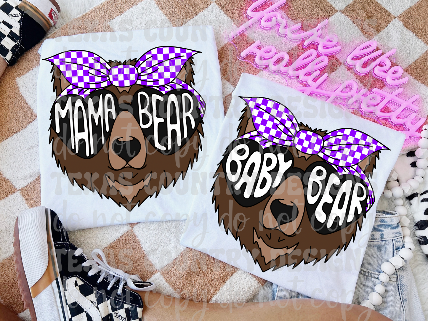 Mama/Baby Bear Purple Checkered