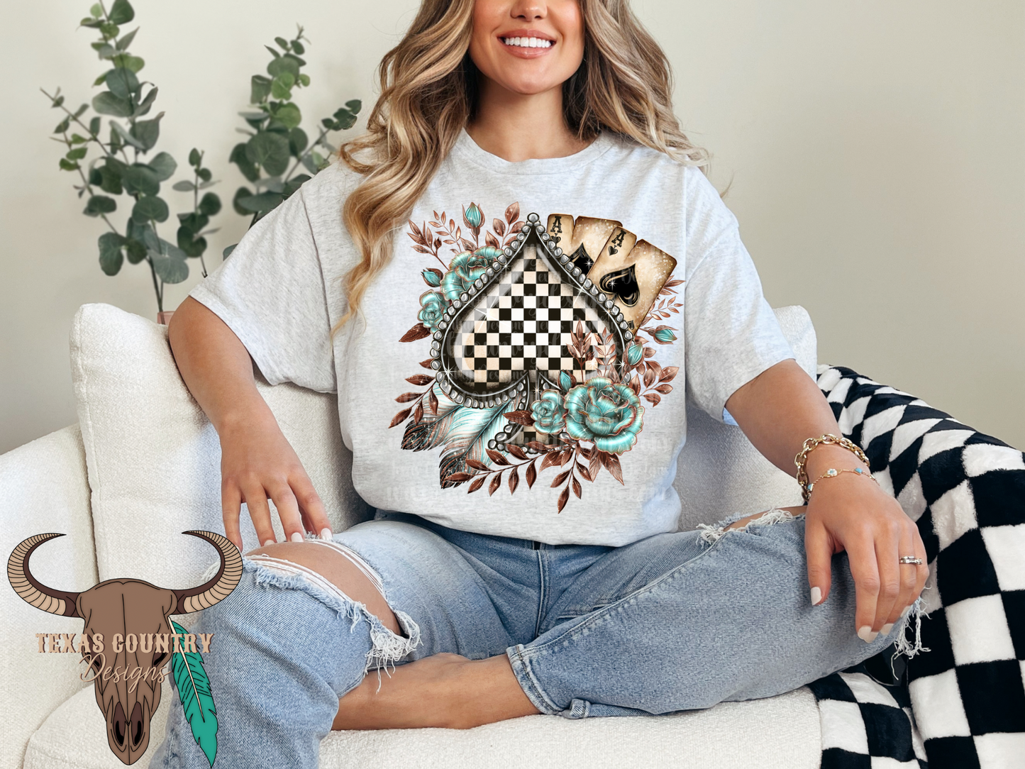 Western Spade Blue Flower Short Sleeve