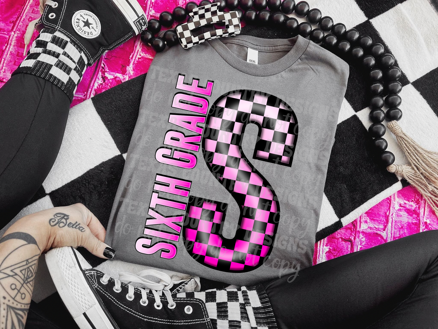 School Grades Pink Checkered