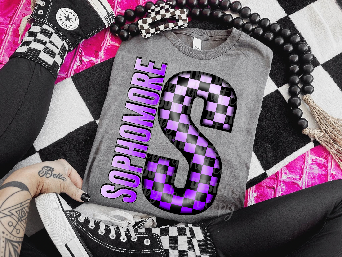 School Grades Purple Checkered