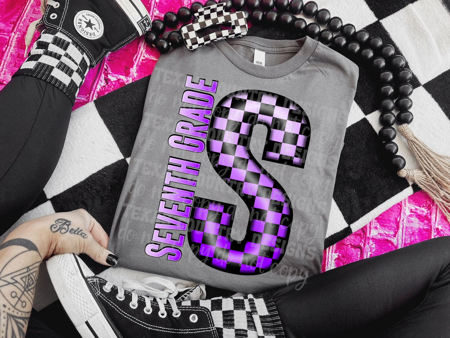 School Grades Purple Checkered