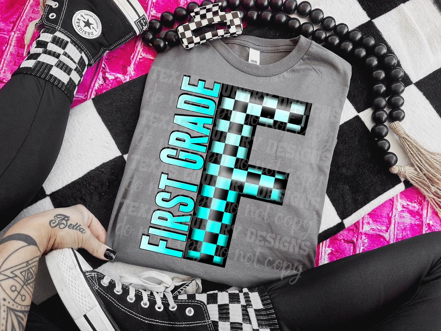 School Grades Turquoise Checkered