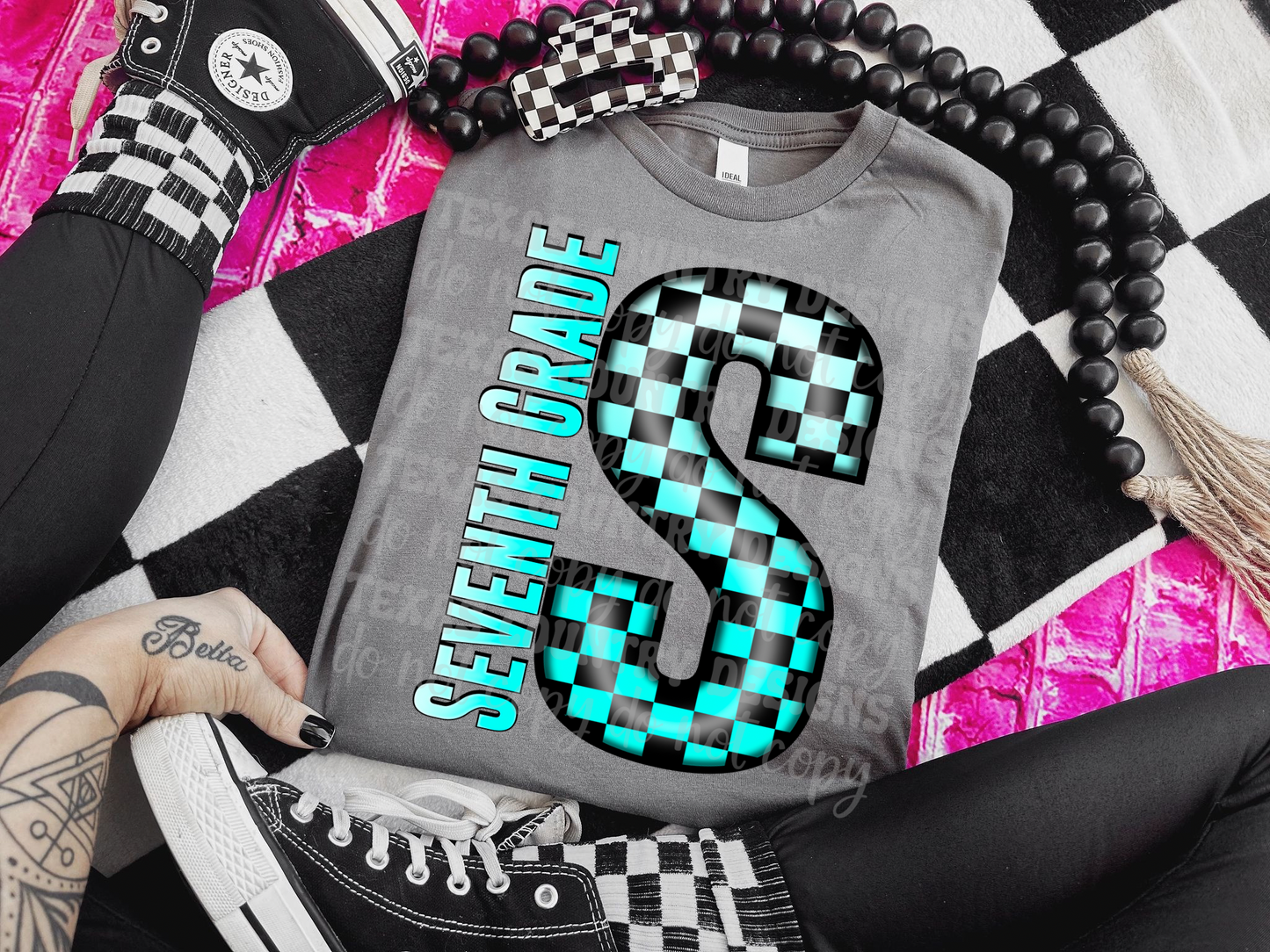 Seventh Grade Turquoise Checkered