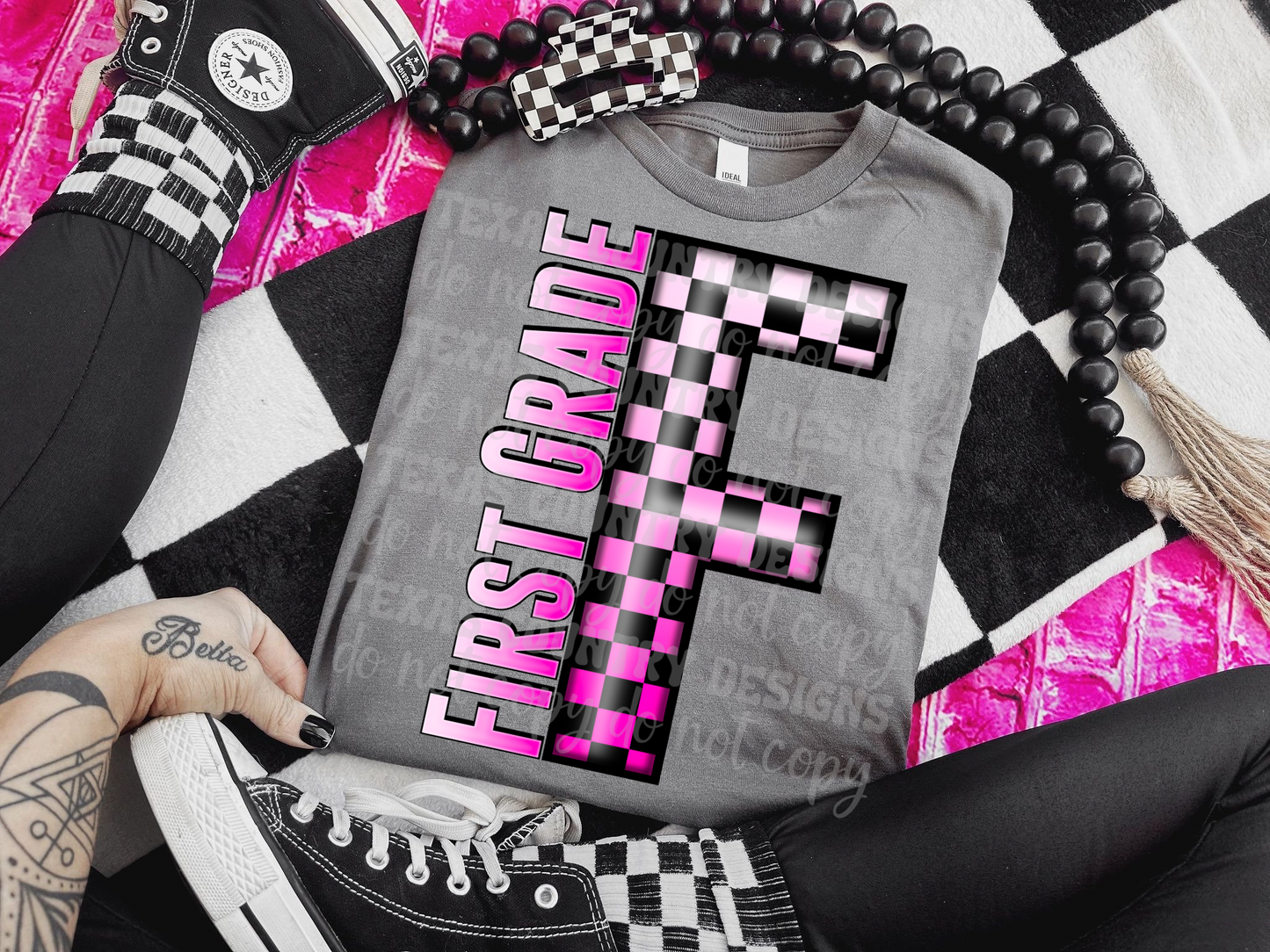 School Grades Pink Checkered