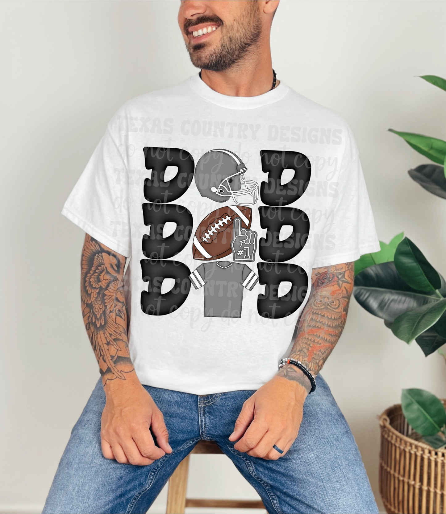 Stacked Football Dad Gray