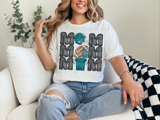 Stacked Football Mom Teal Glitter