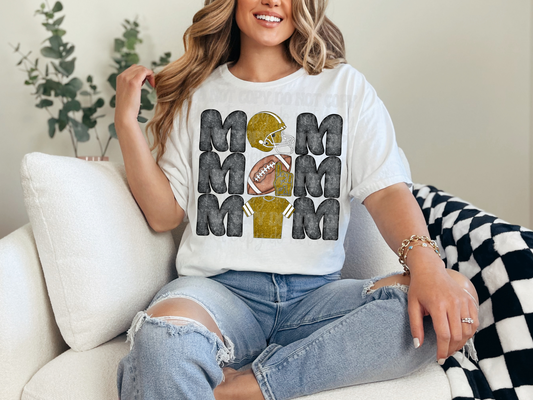 Stacked Football Mom Gold Glitter