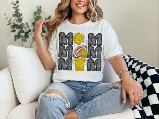 Stacked Football Mom Yellow Glitter