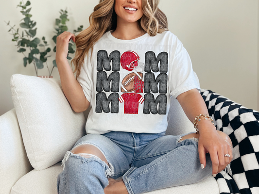 Stacked Football Mom Red Glitter