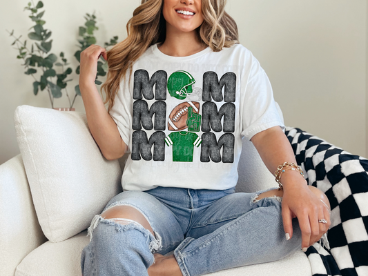 Stacked Football Mom Green Glitter