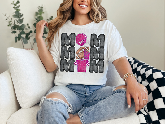 Stacked Football Mom Pink Glitter