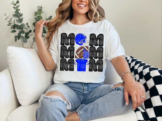 Stacked Football Mom Blue