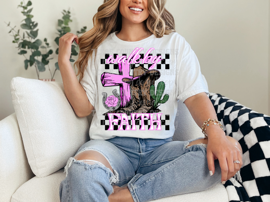 Walk By Faith Pink Checkered