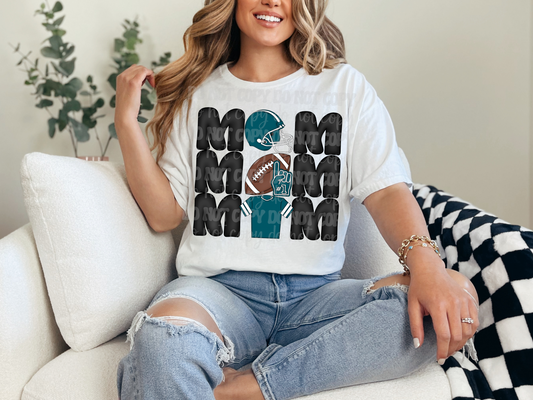 Stacked Football Mom Teal