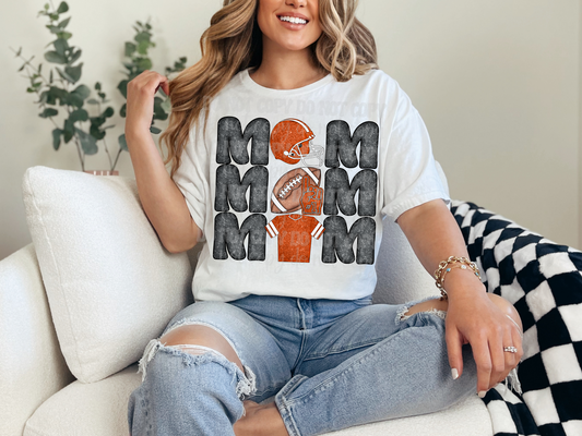 Stacked Football Mom Orange Glitter