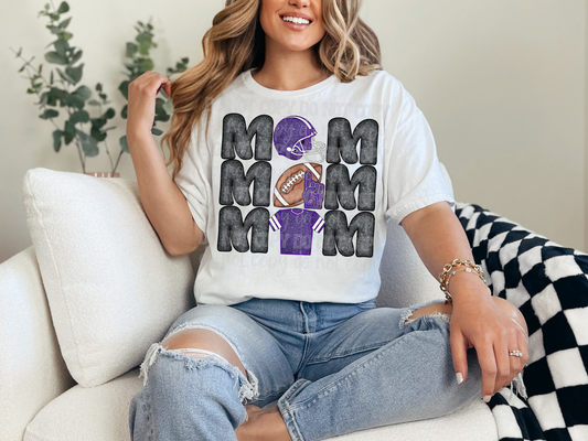 Stacked Football Mom Purple Glitter