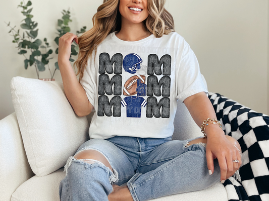Stacked Football Mom Navy Blue Glitter