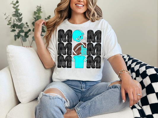 Stacked Football Mom Turquoise